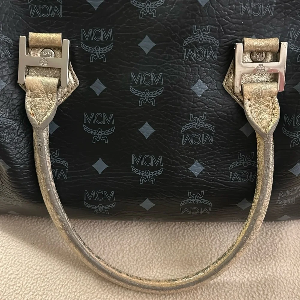 MCM Black Satchel with Pink, Yellow & Tan Accents